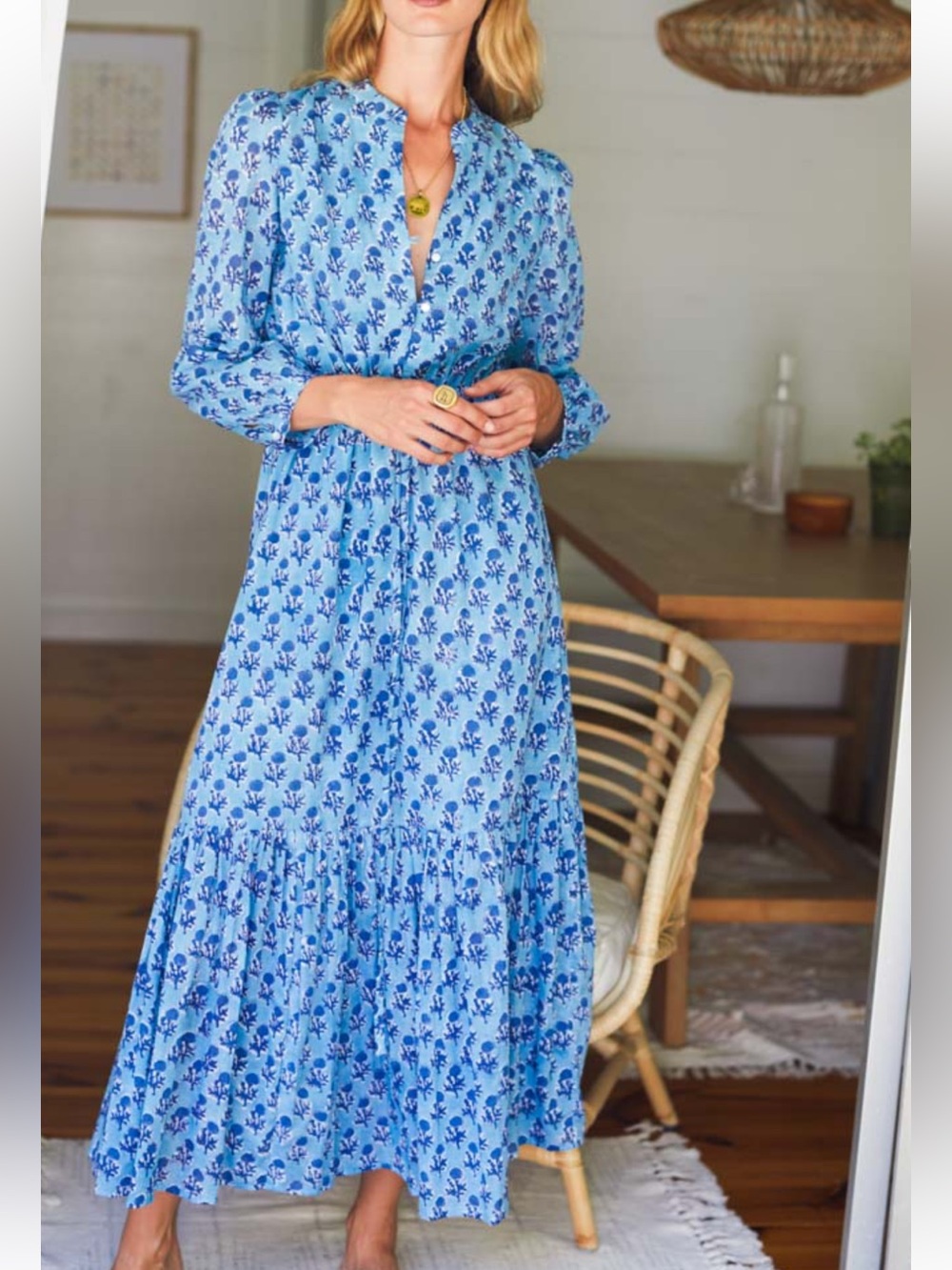 Blue Floral Midi “Frances 3” Dress by Emerson Fry, size small. Great condition.